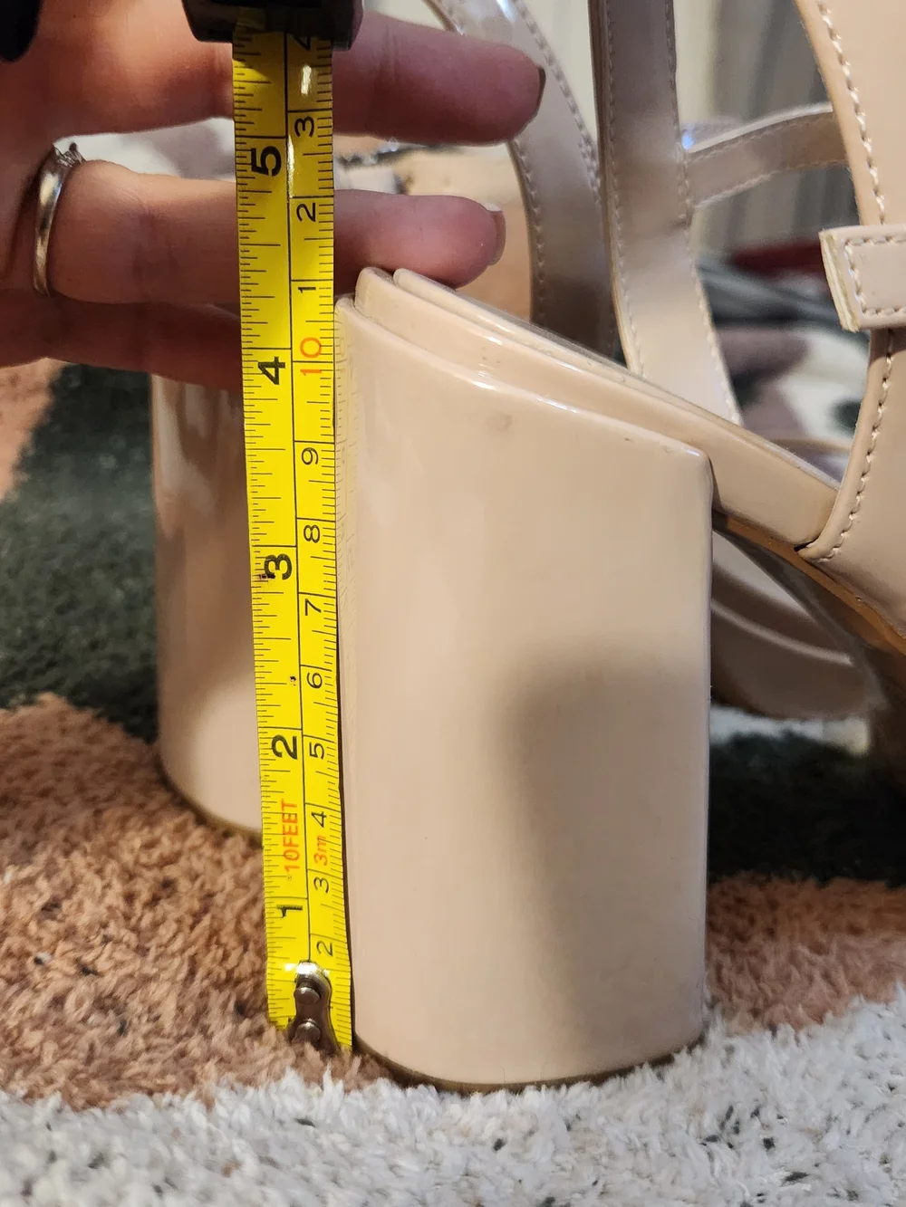 Mix No. 6 Patent Nude Block Heel Sandals with Ankle Strap